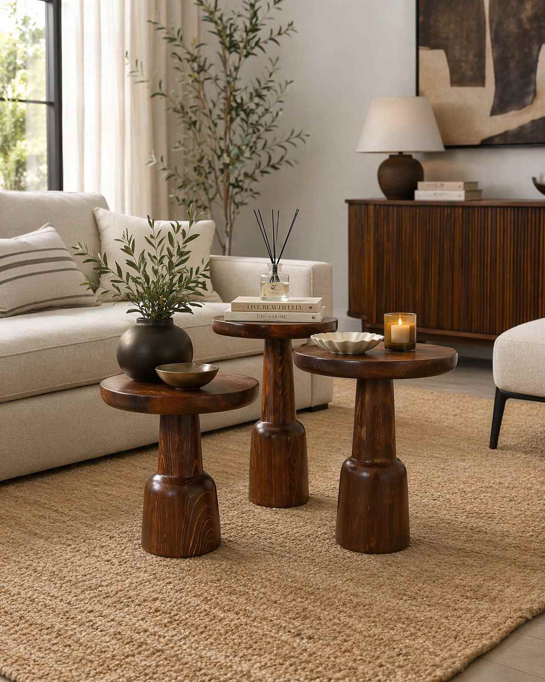 doğal ahşap yan sehpa mantar tasarım