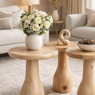Modern doğal ahşap mantar sehpa seti minimalist stil