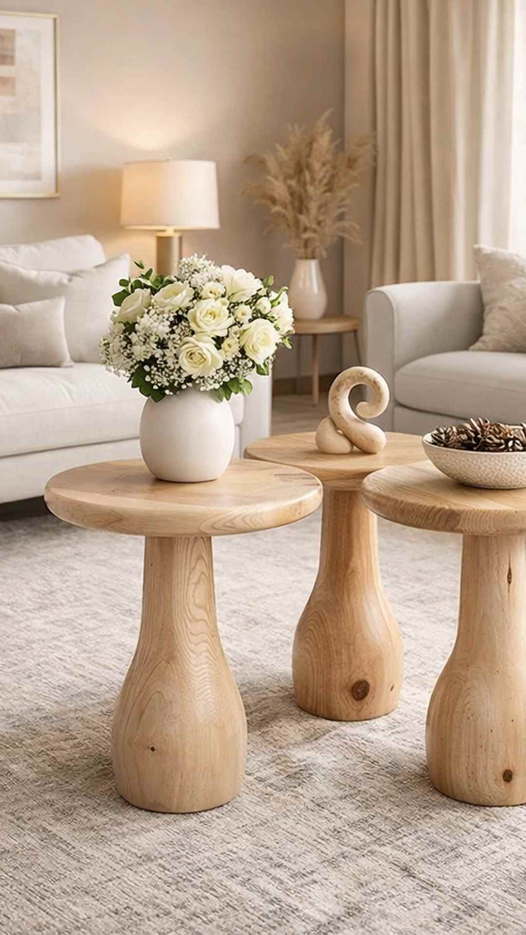 Modern doğal ahşap mantar sehpa seti minimalist stil
