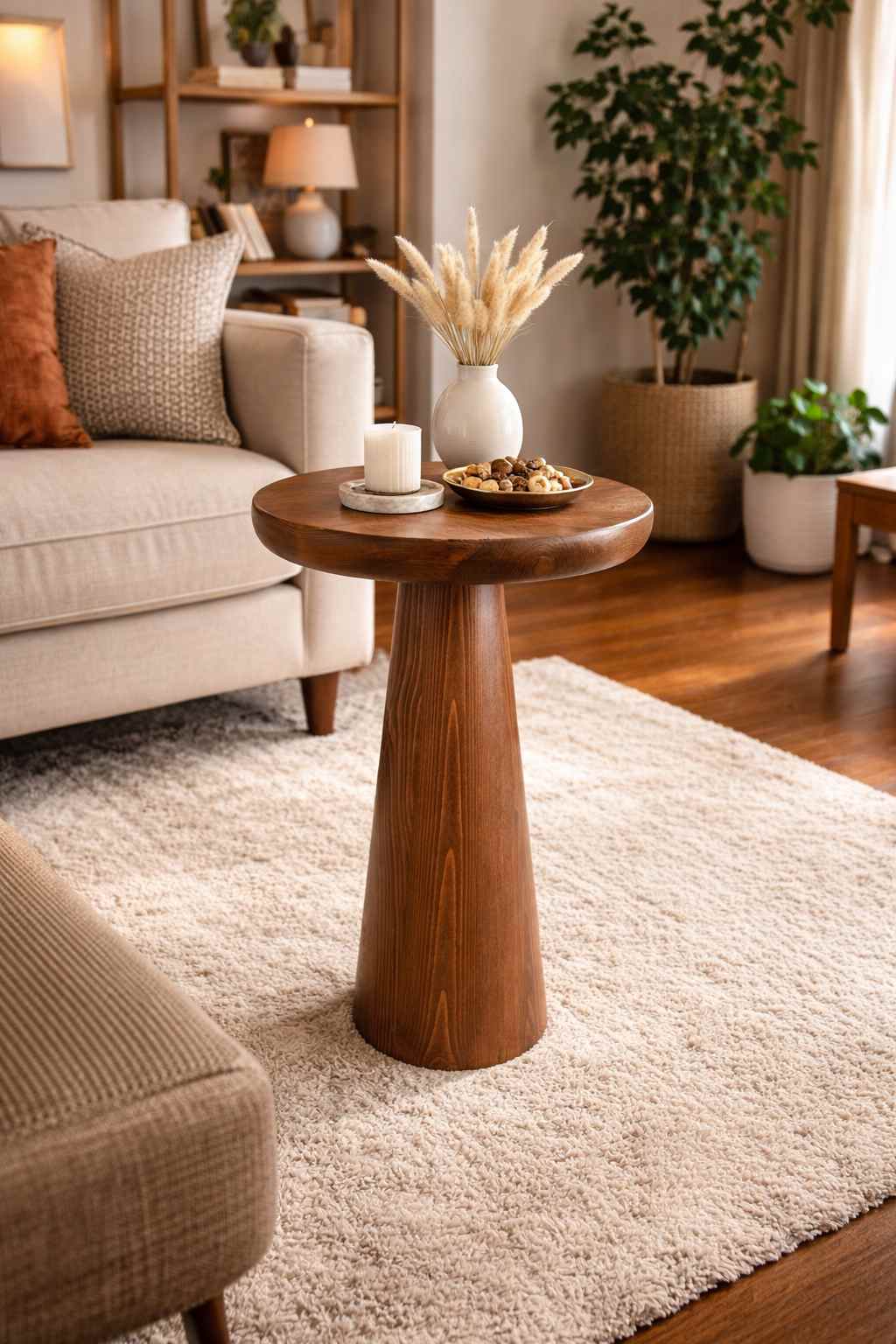 Doğal ahşap mantar sehpa zigon set