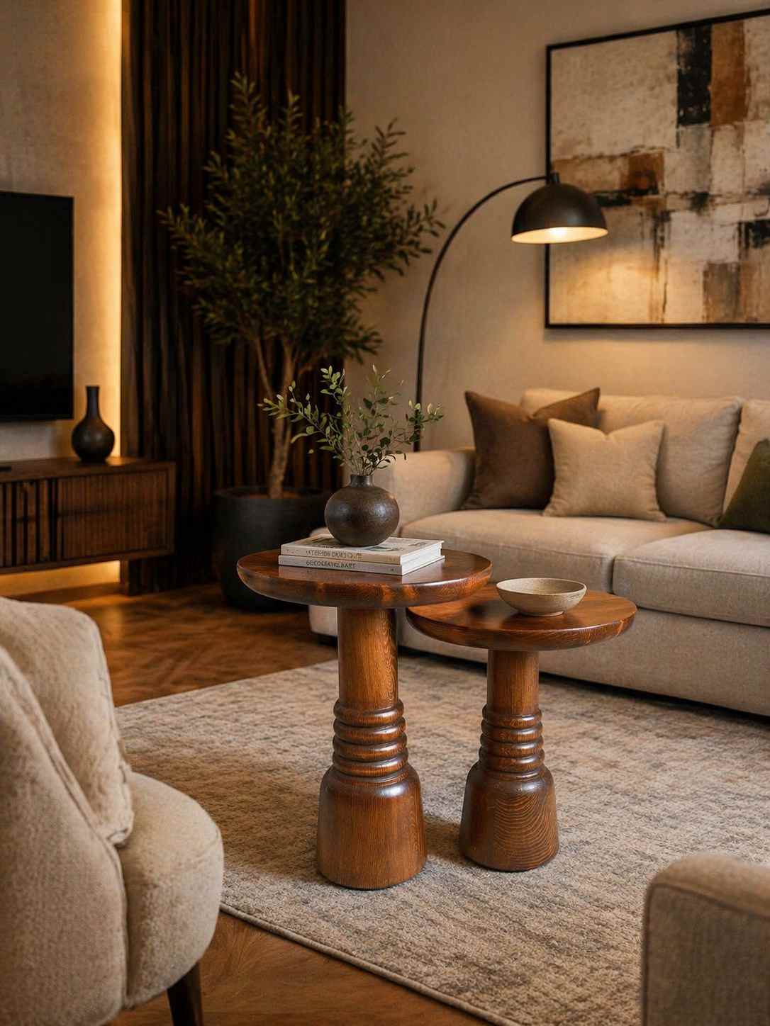 Ahşap mantar sehpa seti küçük orta büyük