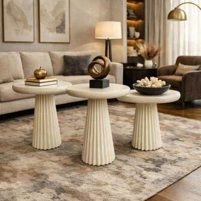 Modern masif ahşap mantar sehpa seti salon yan sehpa