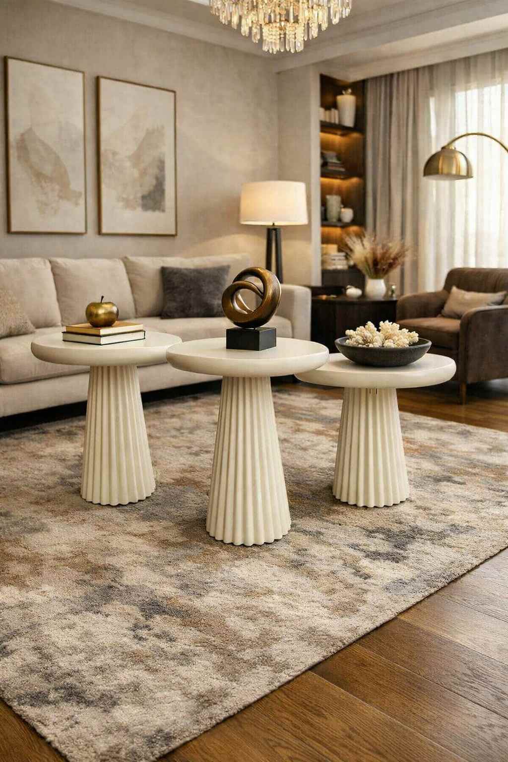 Modern masif ahşap mantar sehpa seti salon yan sehpa