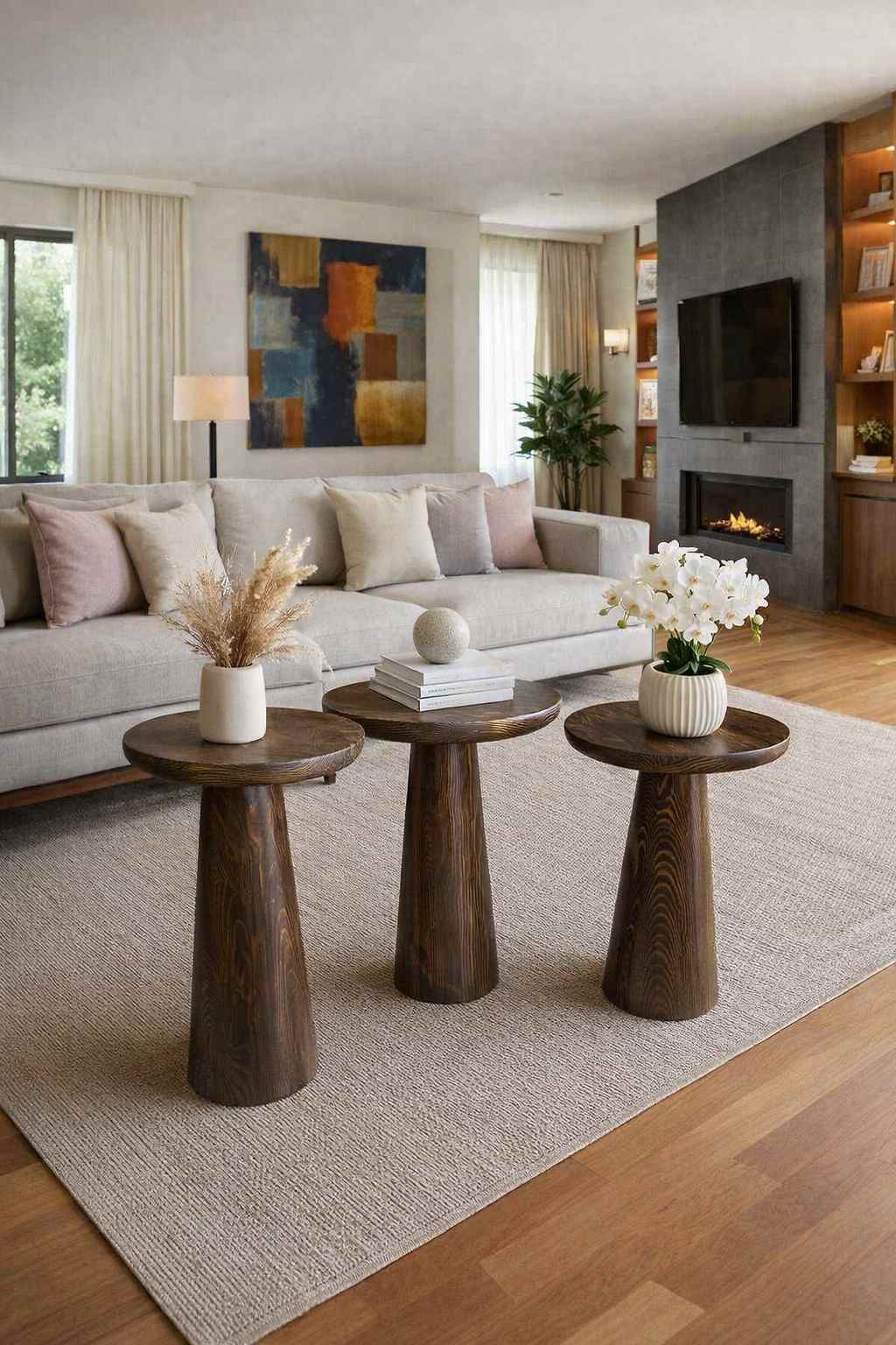 Ahşap orta sehpa mantar form modern set