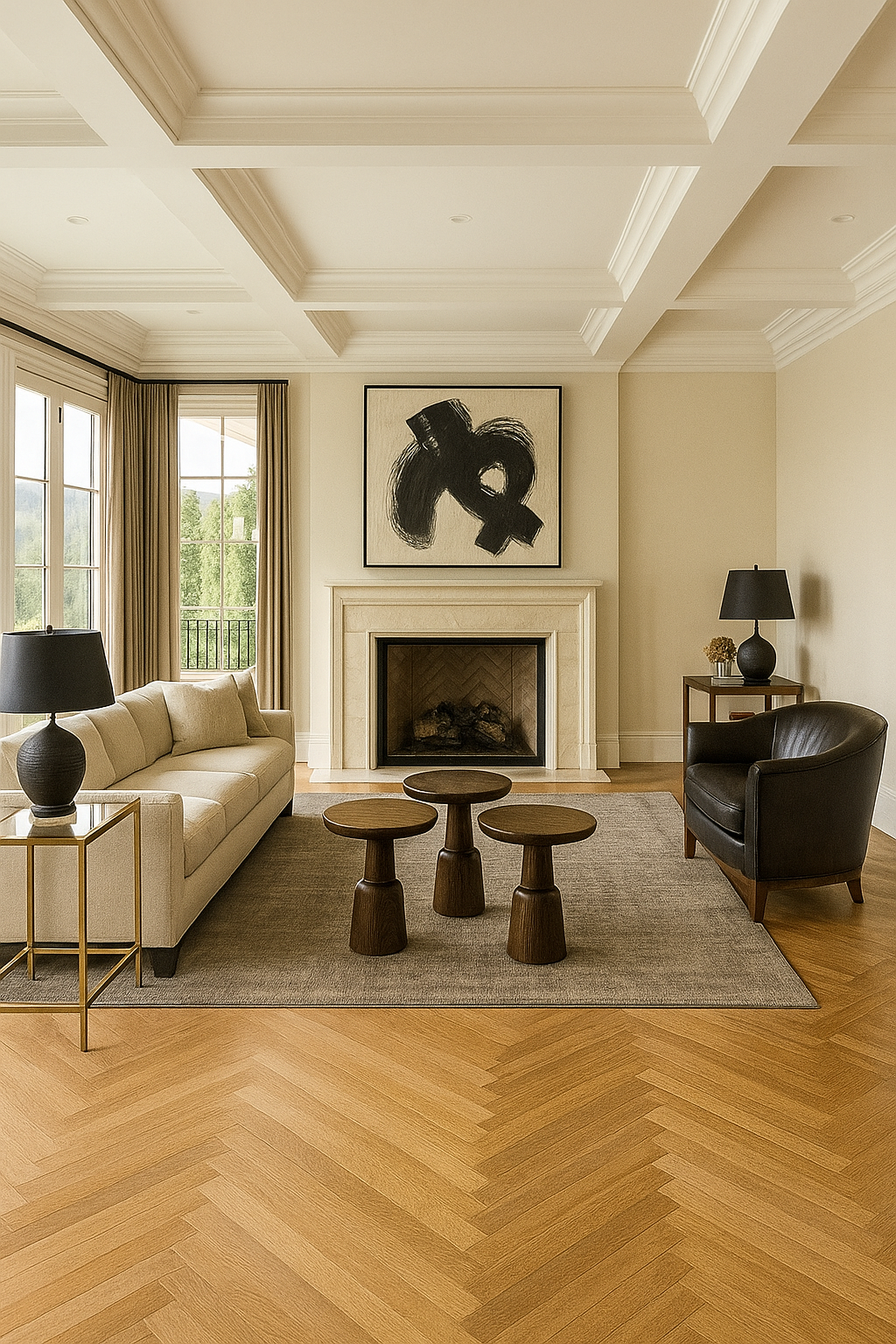 mantar form ahşap orta sehpa seti