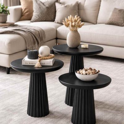Ahşap mantar sehpa seti minimalist salon