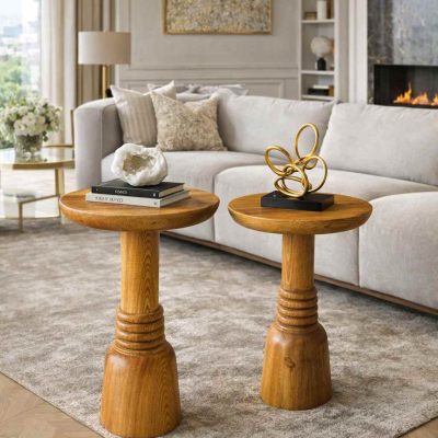 Doğal masif ahşap mantar sehpa seti modern salon dekorasyonu
