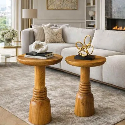 Doğal masif ahşap mantar sehpa seti modern salon dekorasyonu