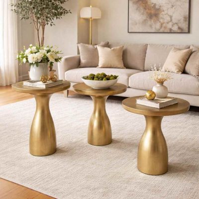 El yapımı ahşap mantar sehpa seti modern tasarım