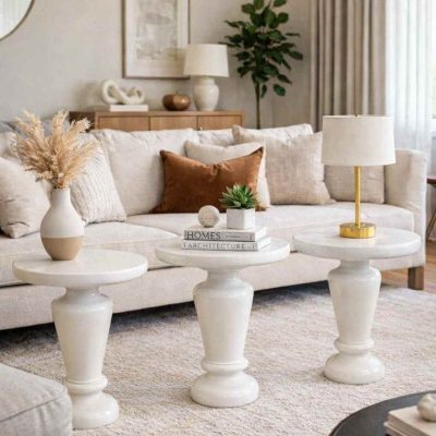 Minimalist ahşap mantar sehpa seti ev içi kullanım