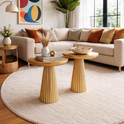 Minimalist ahşap mantar yan sehpa seti