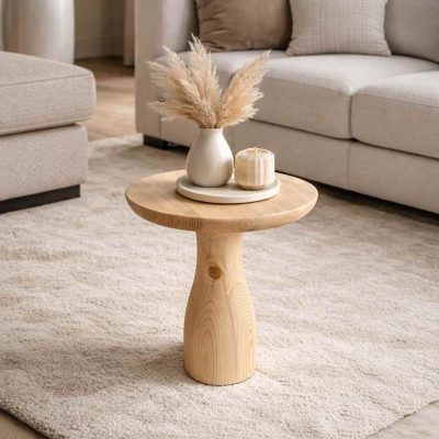 Ahşap mantar yan sehpa seti modern salon