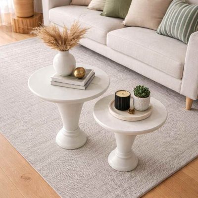Ahşap mantar sehpa seti modern salon dekorasyonu