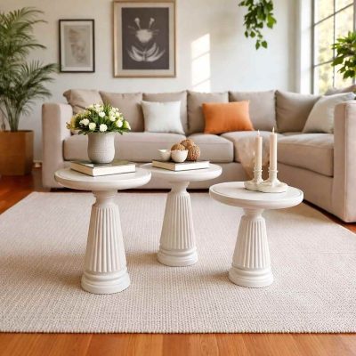 Masif ahşap mantar sehpa seti minimalist dekorasyon