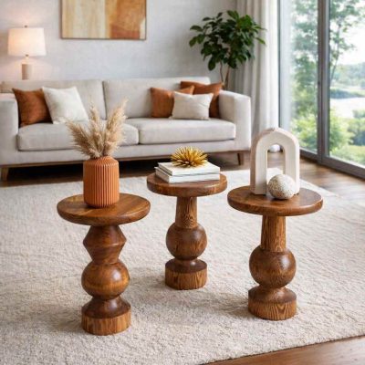 Modern salonlar için ahşap mantar sehpa seti