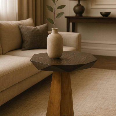 Nutra - Modern Ceviz Renk Masif Ahşap Tekli Yan Sehpa – Mantar Sehpa