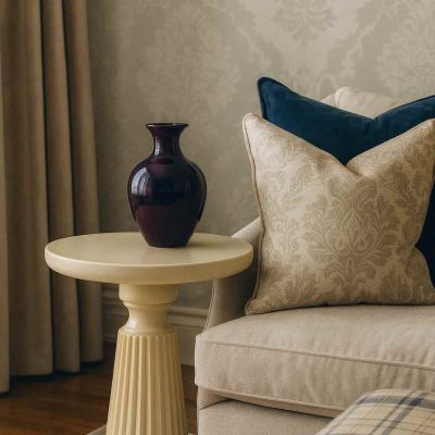 Roma Trio - Doğal Ahşap Mantar Sehpa – Krem Renk Tekli Yan Sehpa Modeli