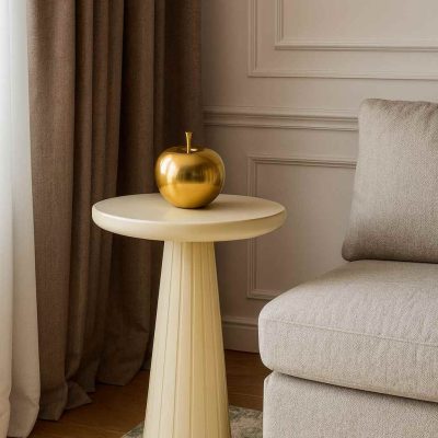 Pera - Krem Renkli Masif Ahşap Mantar Sehpa Minimalist Tekli Yan Sehpa - Ahşap El Yapımı Mantar Sehpa Gorsel 2 | Simillo