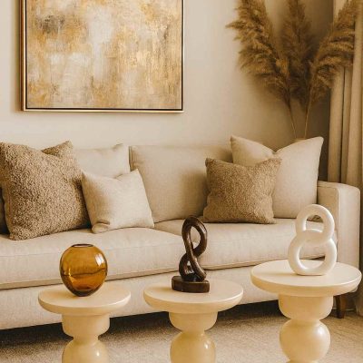 Vetrowood - Doğal Krem Renk Ahşap Mantar Sehpa – 3’lü Şık Zigon