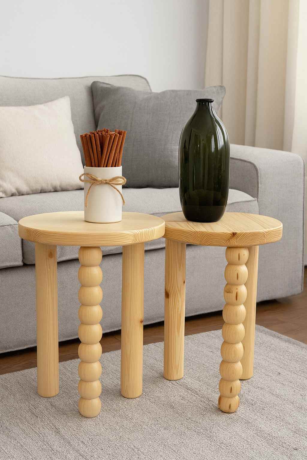 Zigon - Masif Ahşap 2’li Yan Sehpa Seti Naturel Renk Modern Zigon Fiskos - Ahşap El Yapımı Zigon Sehpa | Simillo