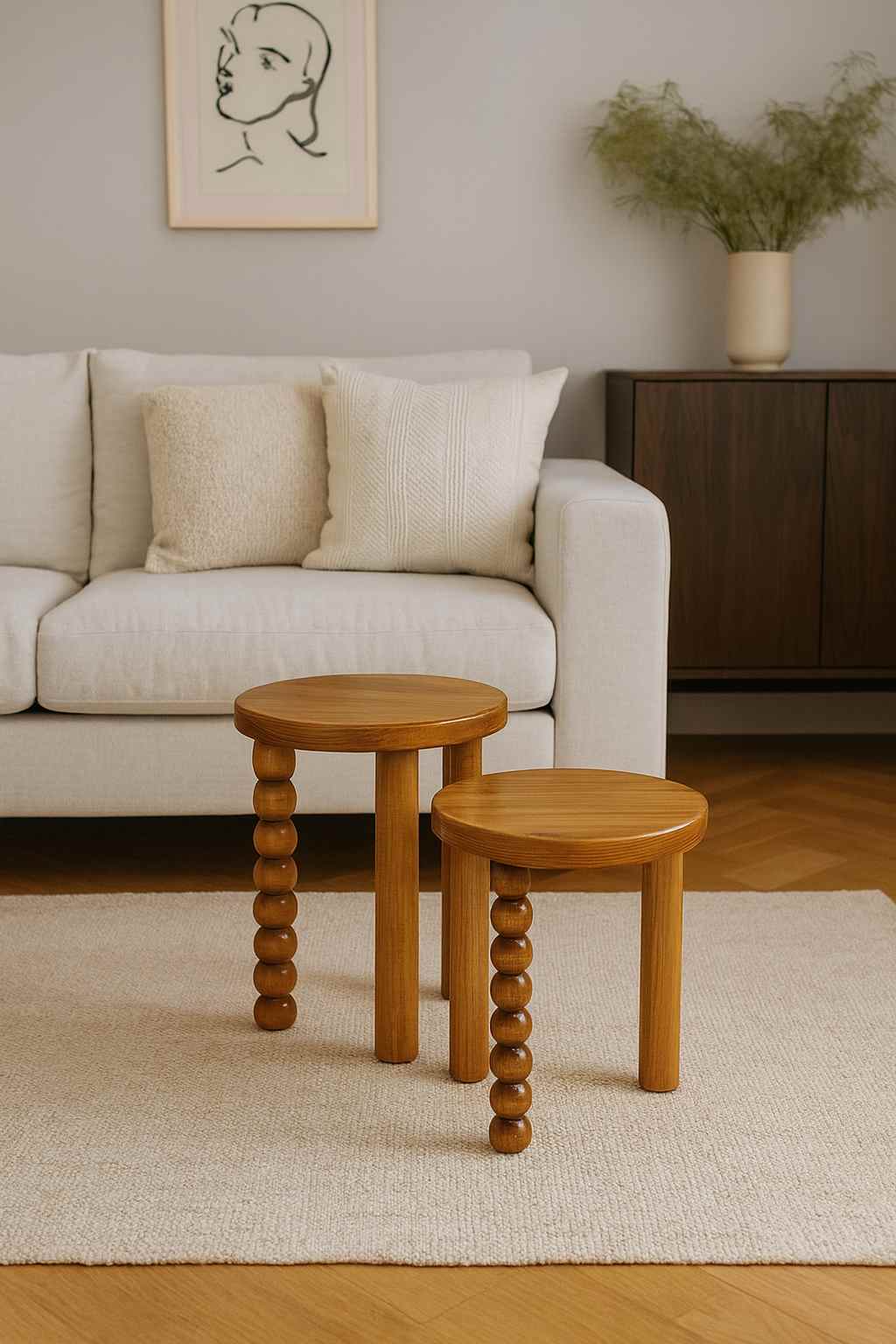 Zigon - Modern Masif Ahşap Yan Sehpa – 2’li Tütün Renk Zigon Fiskos Set - Görsel 4