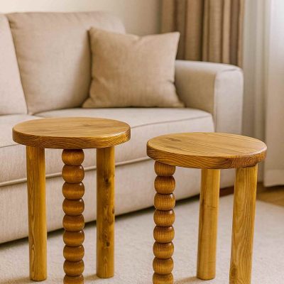 Zigon - Modern Masif Ahşap Yan Sehpa – 2’li Tütün Renk Zigon Fiskos Set