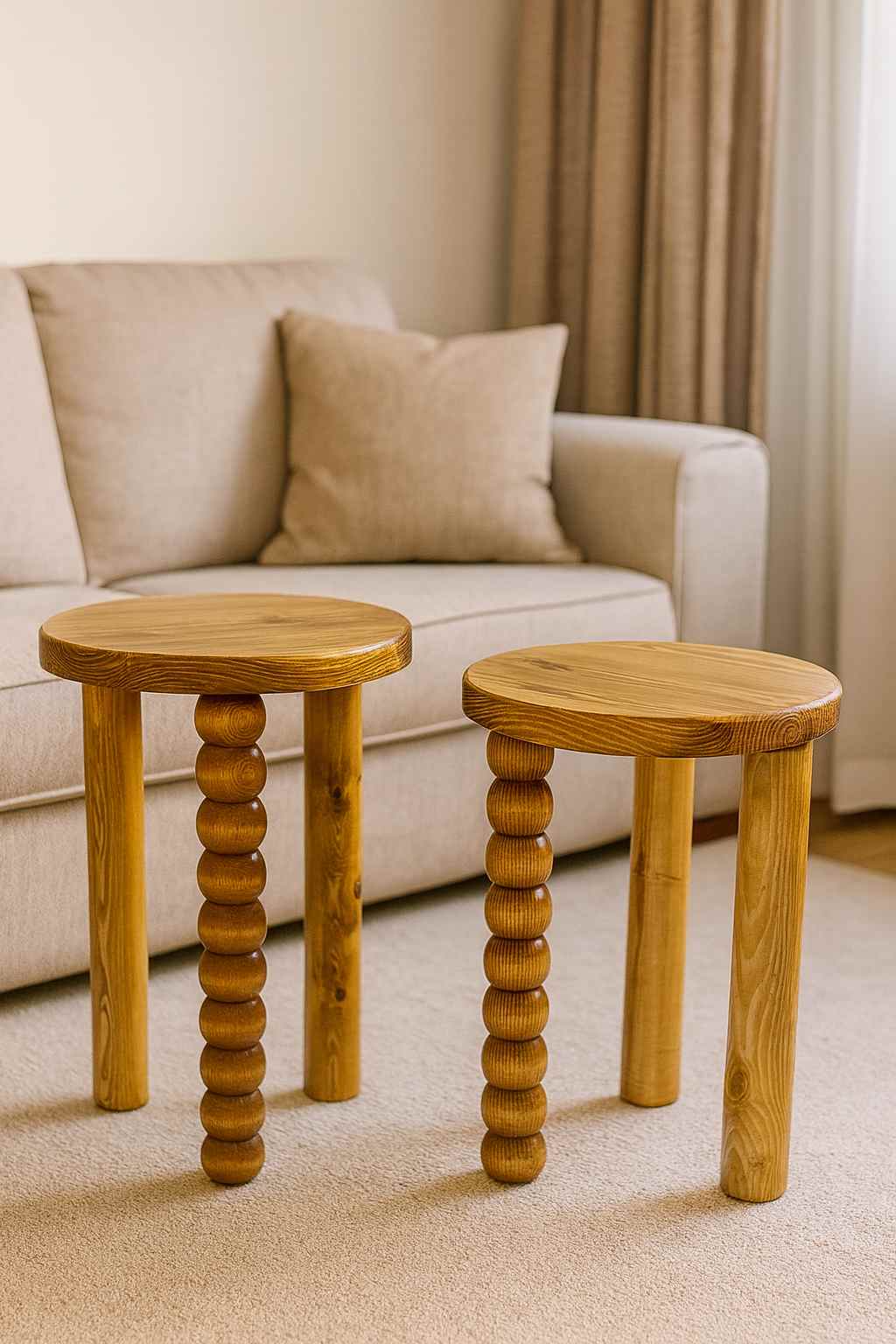 Zigon - Modern Masif Ahşap Yan Sehpa – 2’li Tütün Renk Zigon Fiskos Set
