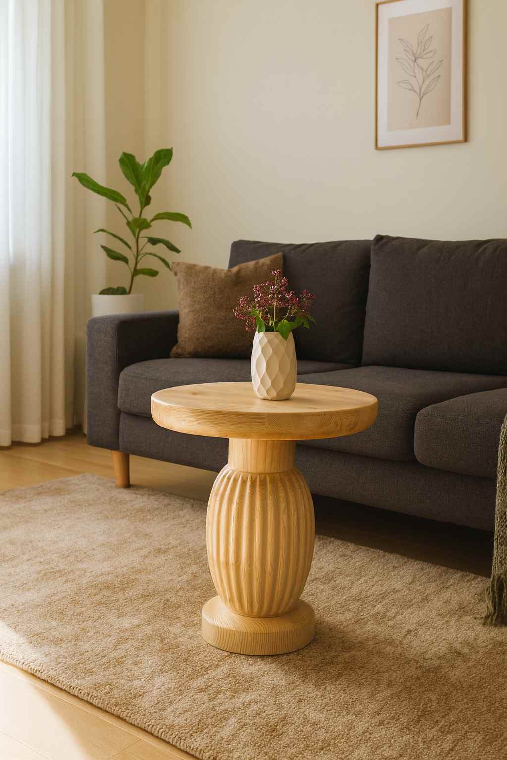 Doğal masif ahşap mantar sehpa seti, zigon