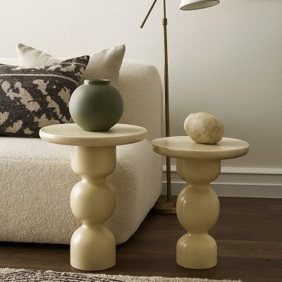 klasik fiskos sehpa - VetroWood - Doğal Krem Renk Masif 2’li Yan Sehpa – Ahşap Zigon
