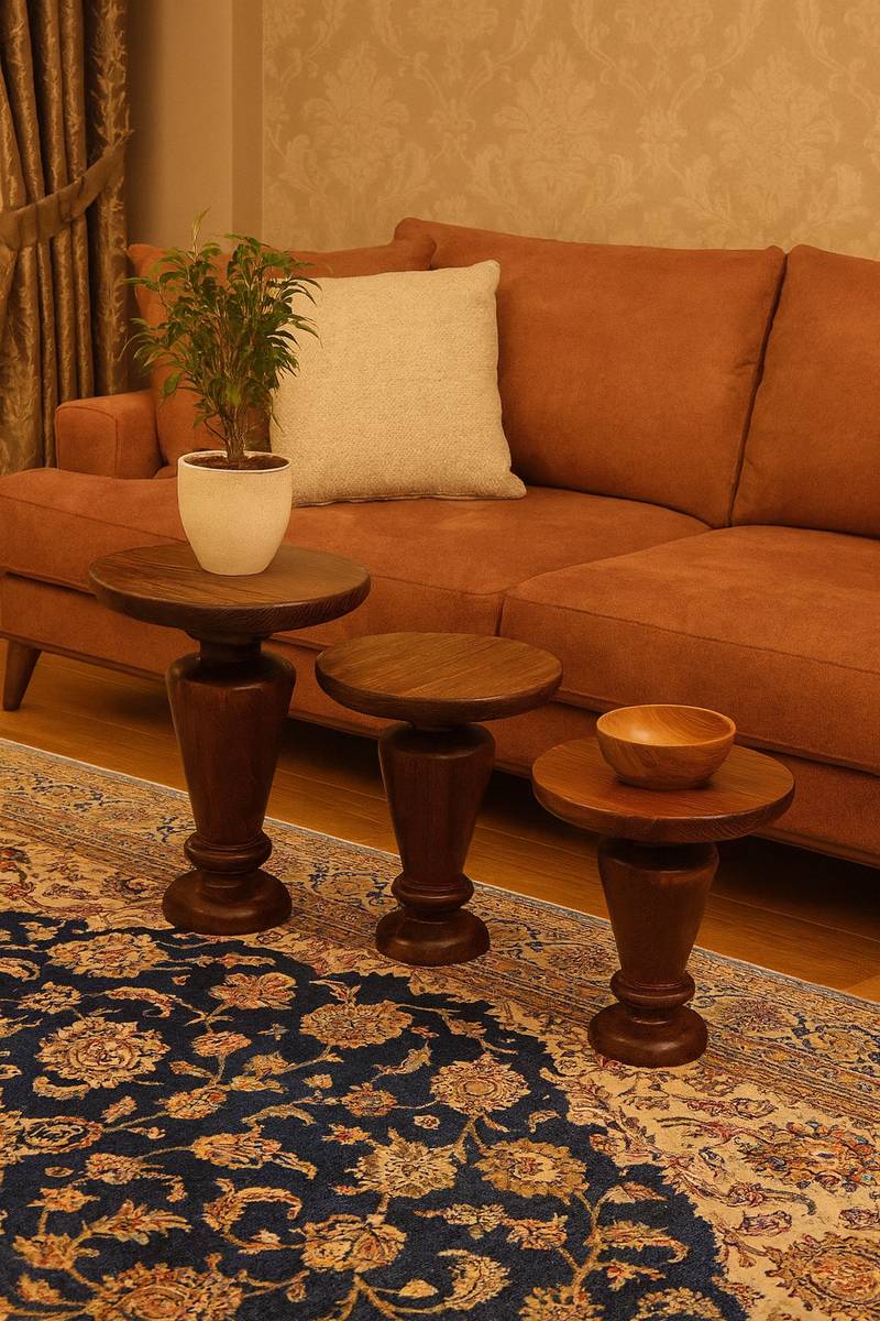 Ljus - Ahşap Mantar Sehpa 3’lü Set – Fındık Renk Zarif Zigon