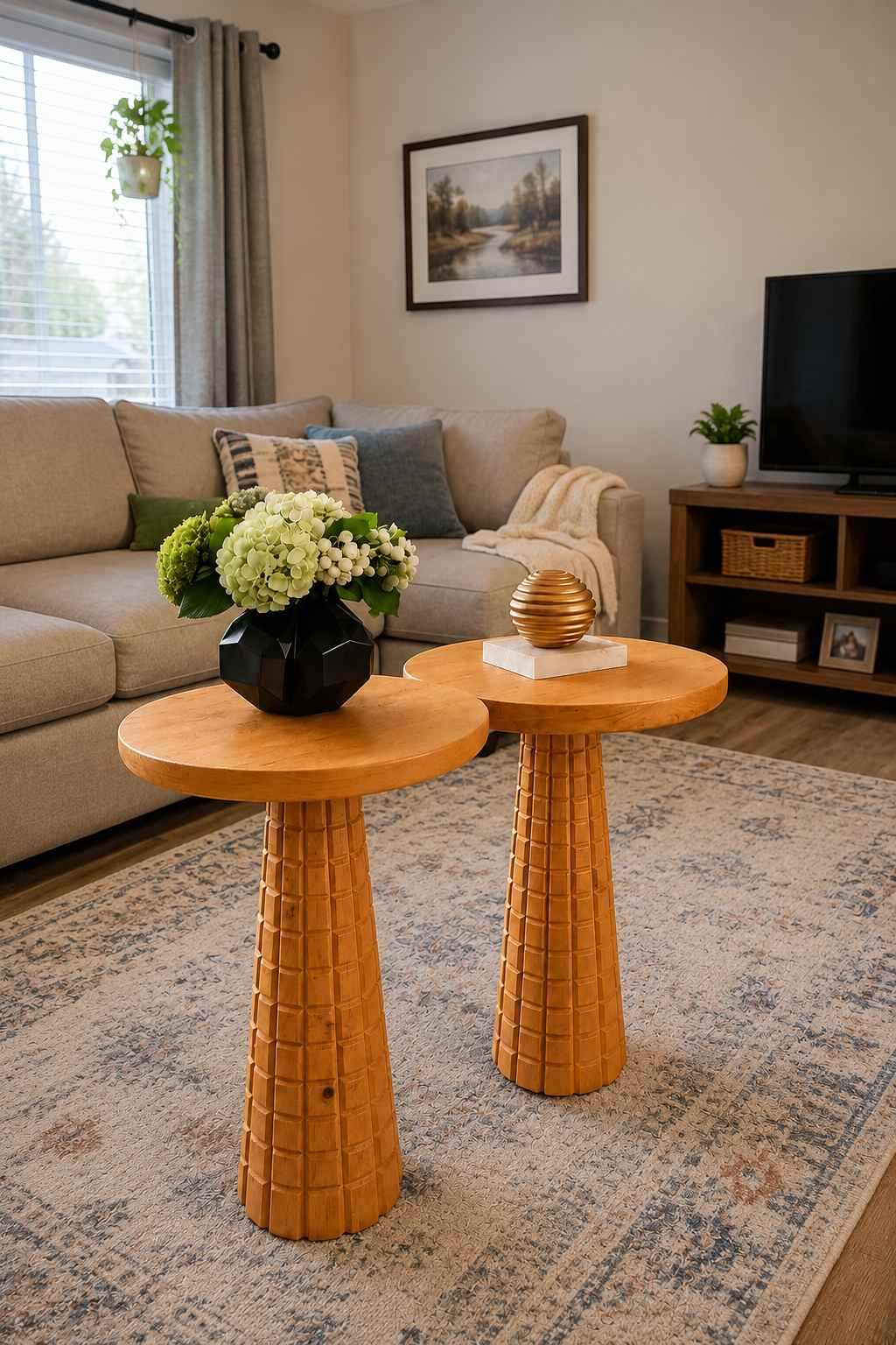 Oslo - Doğal El Yapımı Ahşap 2'li Açık Meşe Renk Mantar Sehpa