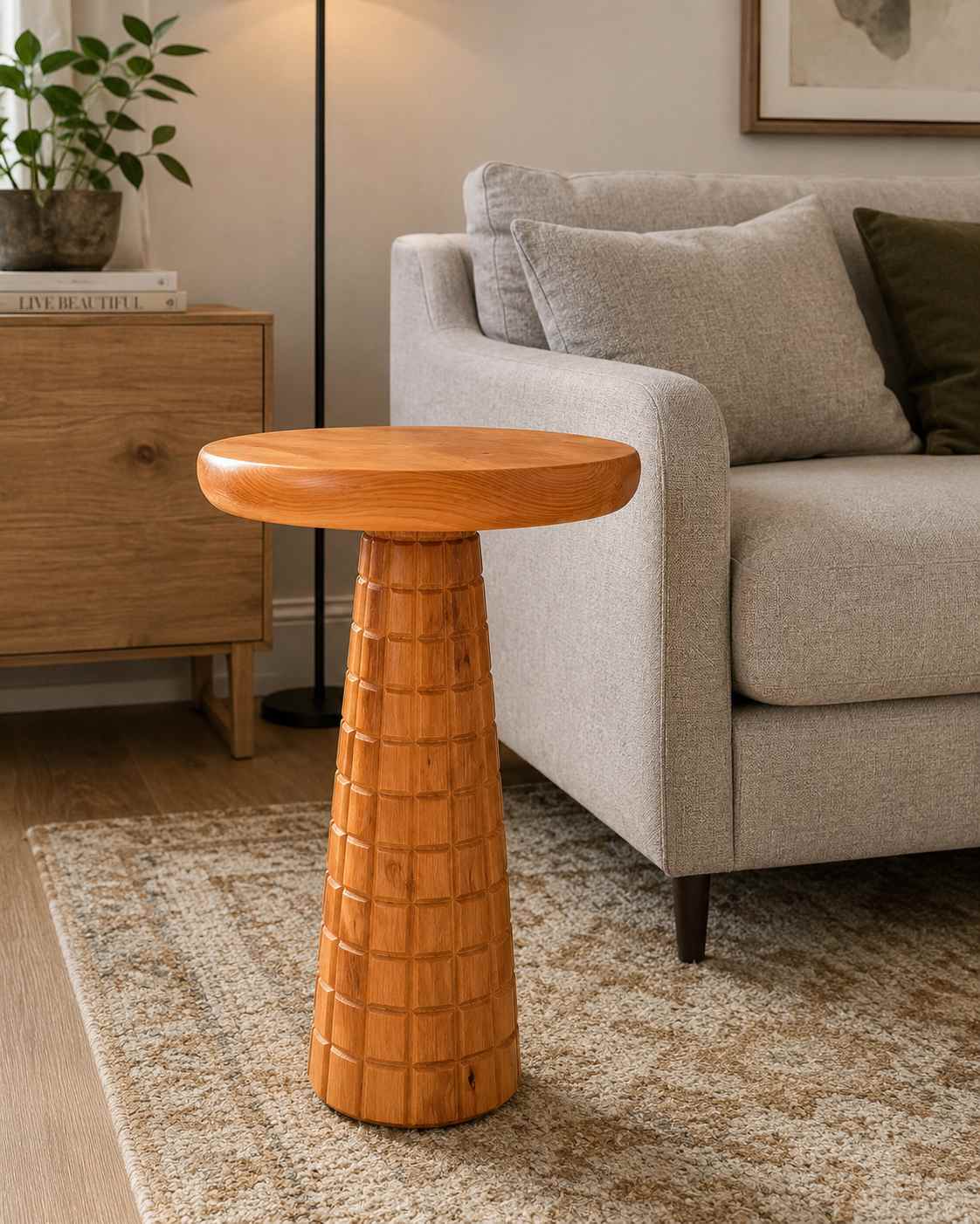 Oslo - Ahşap Tekli Mantar Model Sehpa Açık Meşe Renk