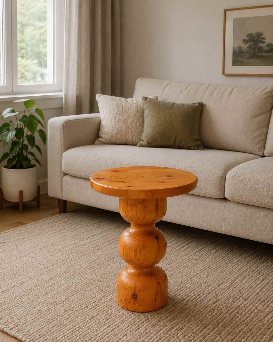 Vetrowood - Dekoratif Çiçeklik Tekli Ahşap Mantar Sehpa Açık Meşe Renk