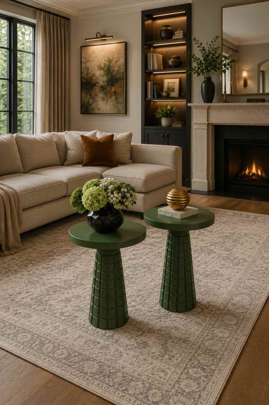 Oslo - Doğal Ahşap Yeşil Renk 2'li Mantar Sehpa - Görsel 2