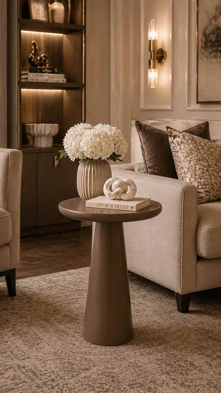 Nord - Kahverengi Masif Ahşap Mantar Sehpa Tekli Dekoratif Sehpa