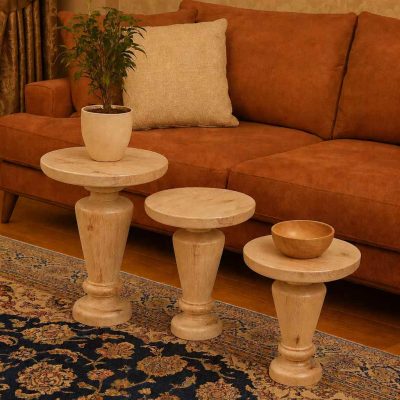 Ljus - Doğal Masif Ahşap 3'lü Takım Naturel Yan Sehpa Çiçeklik - Ahşap El Yapımı Yan Sehpa Gorsel 2 | Simillo