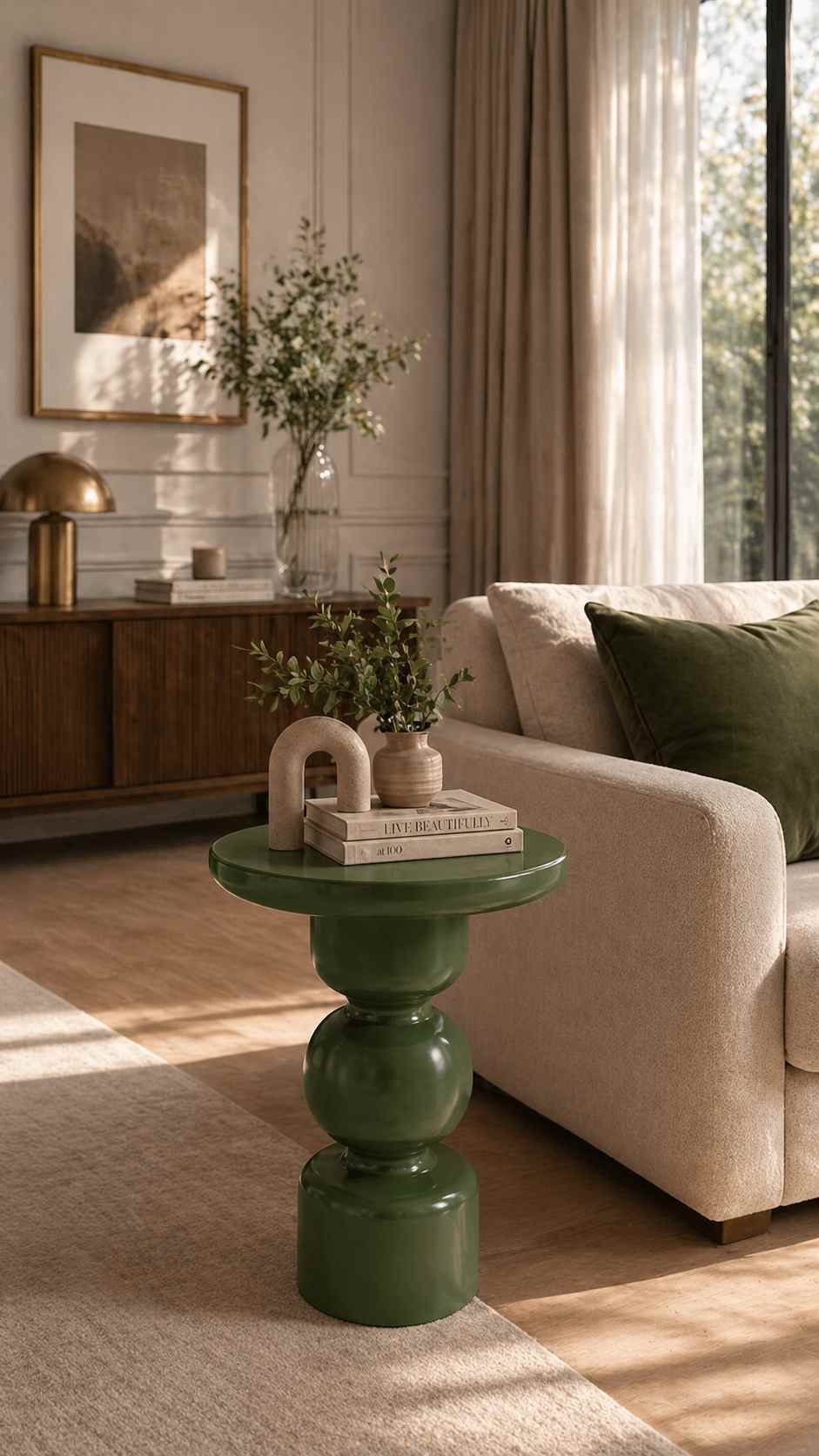 Vetrowood - Modern Yeşil El Yapımı Yan Sehpa – Doğal Ahşap - Görsel 3