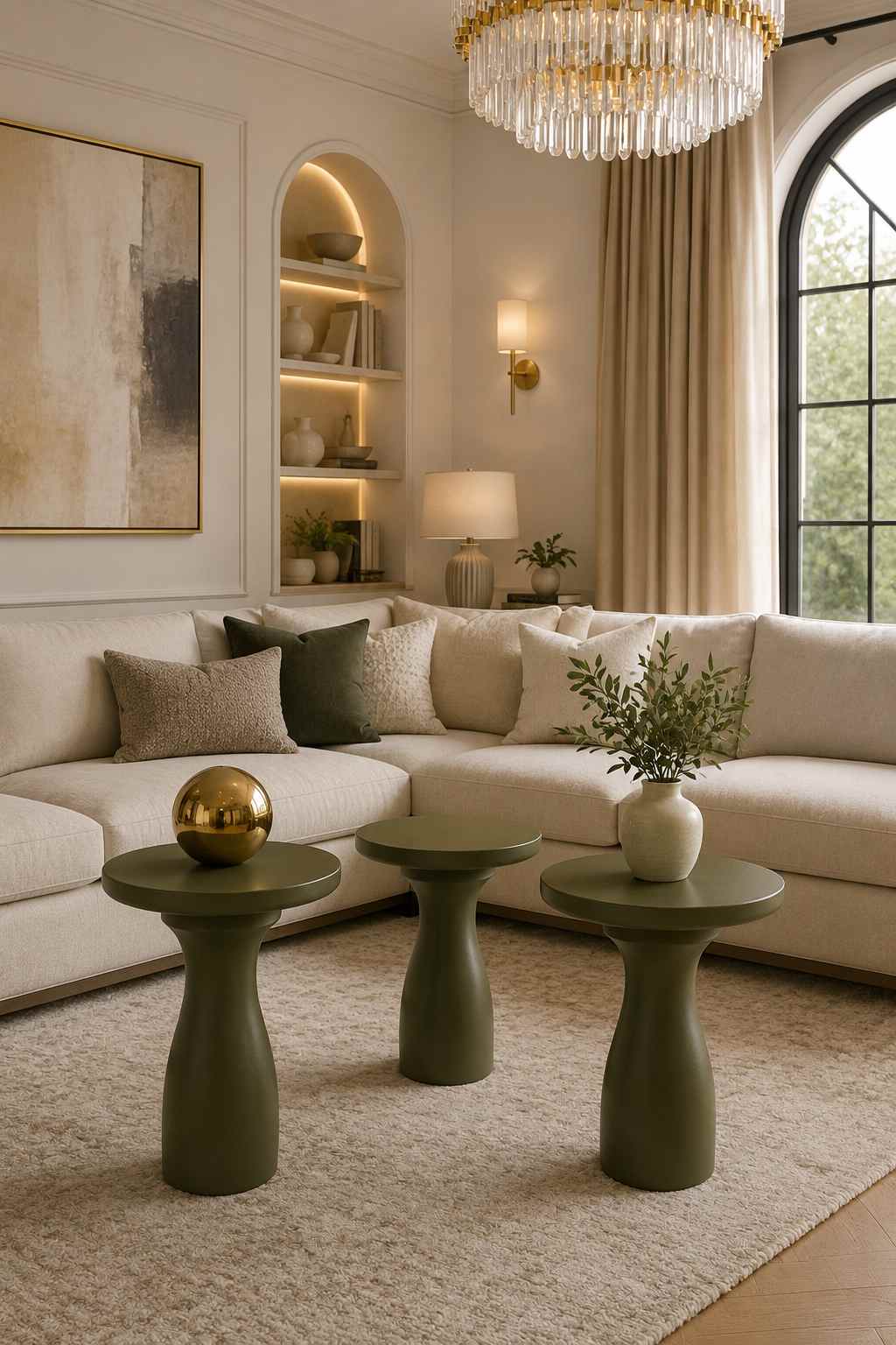 Linea - Modern Tasarım Yeşil Renk 3'lü Ahşap Yan Sehpa - Görsel 3