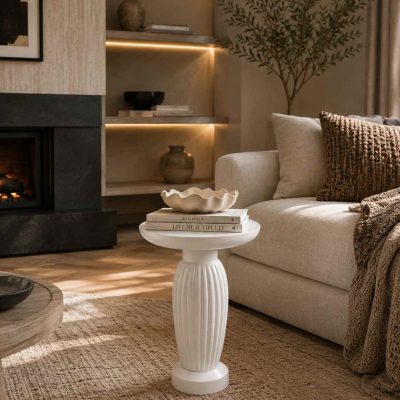 Verona - Tekli Yan Sehpa Beyaz Doğal Ahşap Modern Model - Ahşap El Yapımı Yan Sehpa Gorsel 2 | Simillo