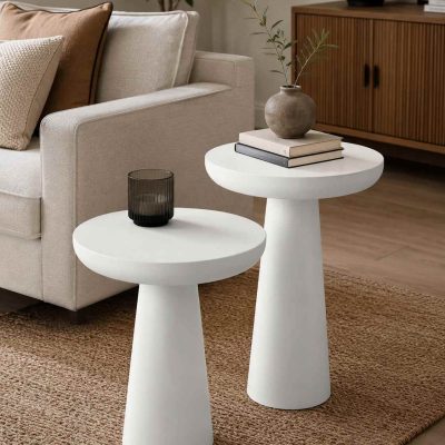Nord - 2'li Ahşap Mantar Sehpa Beyaz Renk – Modern Salon Sehpası - Ahşap El Yapımı Mantar Sehpa | Simillo