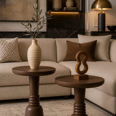 Svala - Masif Ahşap 2’li Kahverengi Mantar Sehpa Salon Sehpası