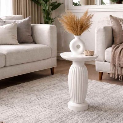 Verona - Tekli Yan Sehpa Beyaz Doğal Ahşap Modern Model - Ahşap El Yapımı Yan Sehpa | Simillo
