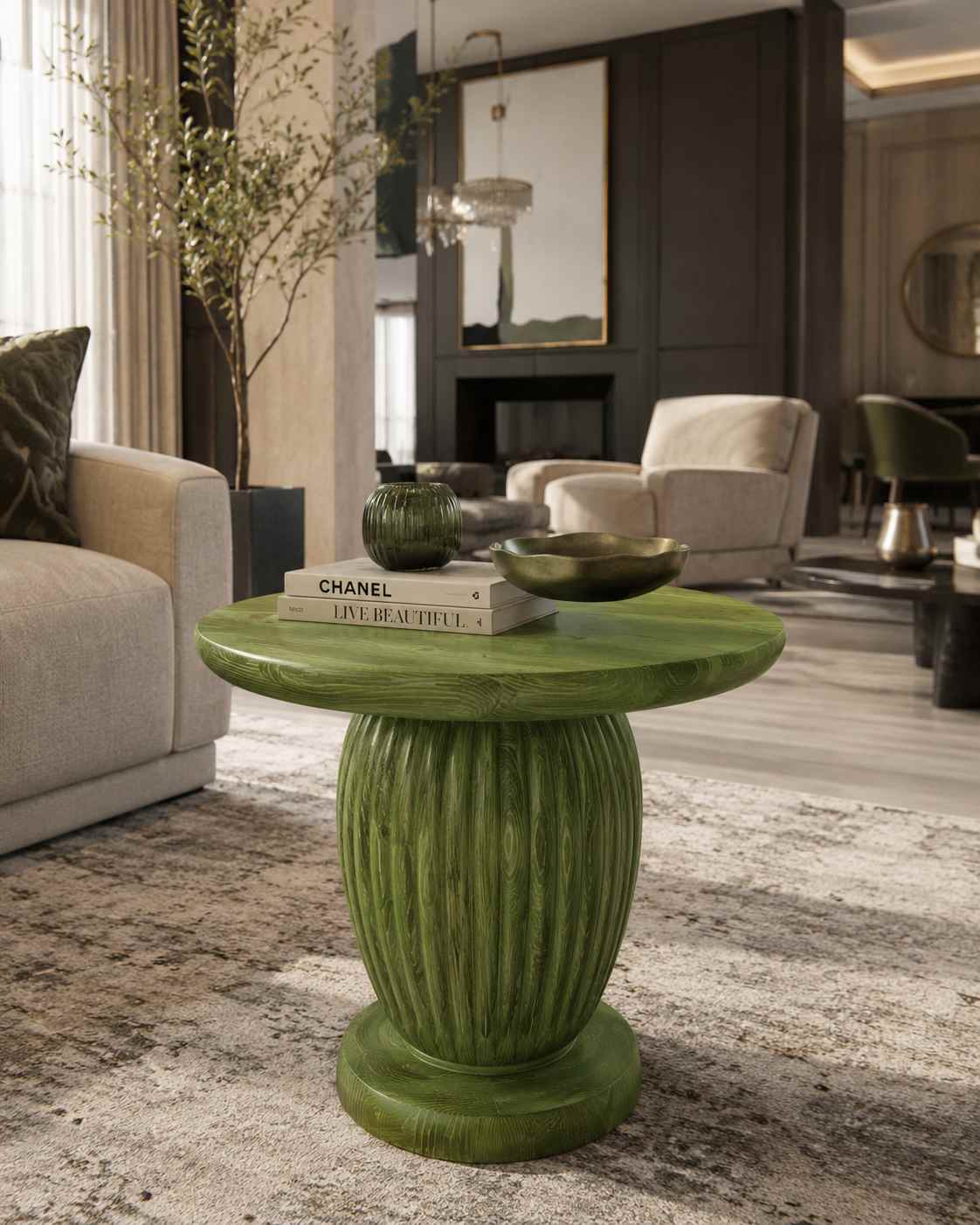 Verona - Masif Ahşap Çimen Yeşili Salon Orta Sehpası - Ahşap El Yapımı Orta Sehpa Gorsel 2 | Simillo