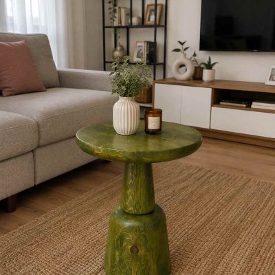 Nuvia - Modern Çimen Yeşili Tekli Ahşap Yan Sehpa