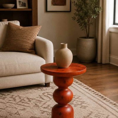 Vetrowood - Doğal Ahşap Fındık Renk Dekoratif Yan Sehpa