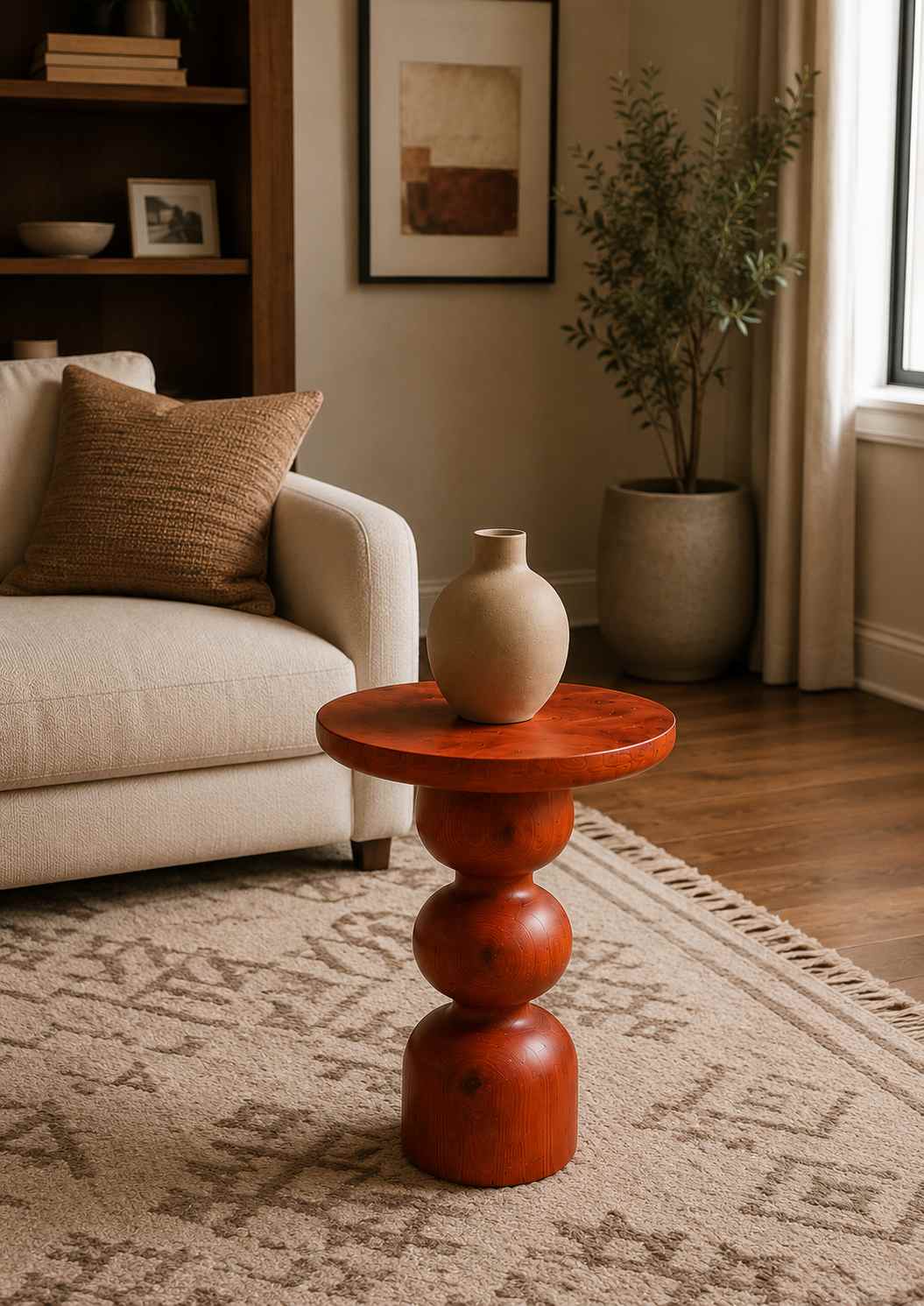 Vetrowood - Doğal Ahşap Fındık Renk Dekoratif Yan Sehpa