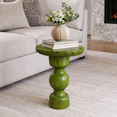 Vetrowood - El Yapımı Doğal Ahşap Tekli Yan Sehpa Çimen Yeşili