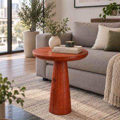 Oslo - Doğal Masif Ahşap Maun Renk Tekli Salon Mantar Sehpa