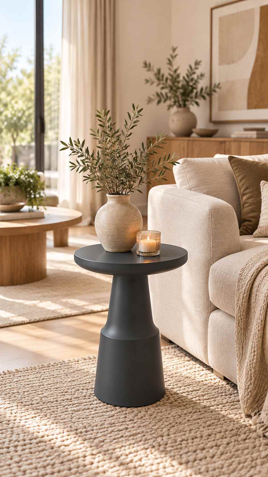 Vintora - Tekli Antrasit Renk Ahşap Yan Sehpa Modern Salon Sehpası - Görsel 2
